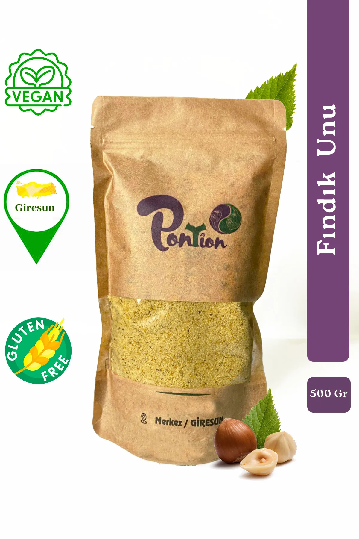 Giresun Glutensiz Çiğ Öğütülmüş Fındık Unu, Tozu 500gr